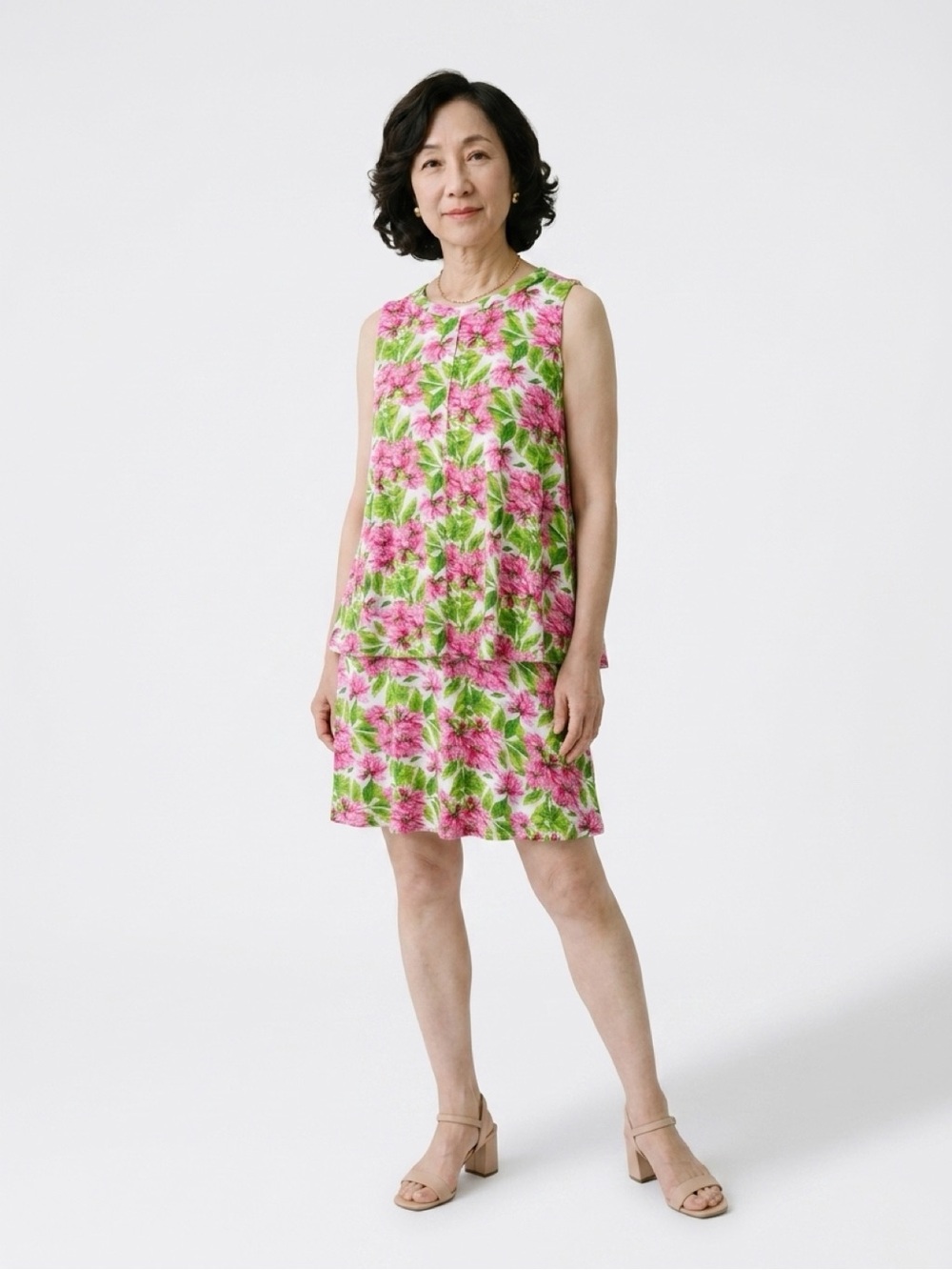 Agnes & Dora Pink Floral Mini Skirt with Green Leaf Print